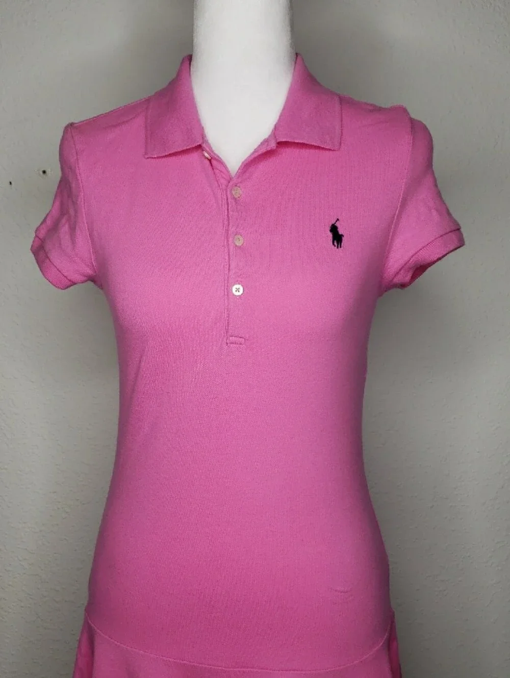 Polo Ralph Lauren Cotton Stretch Button Tennis Prep Knit Dress Size L Pink